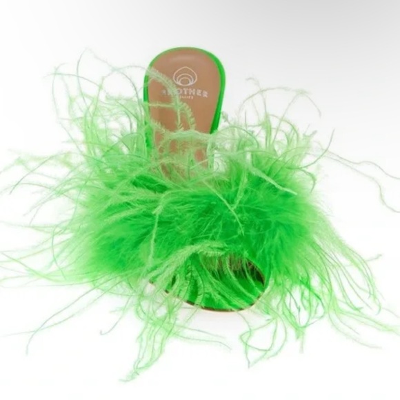 Brother Vellies Green Palms Feather Mules size 6 women - Picture 11 of 12